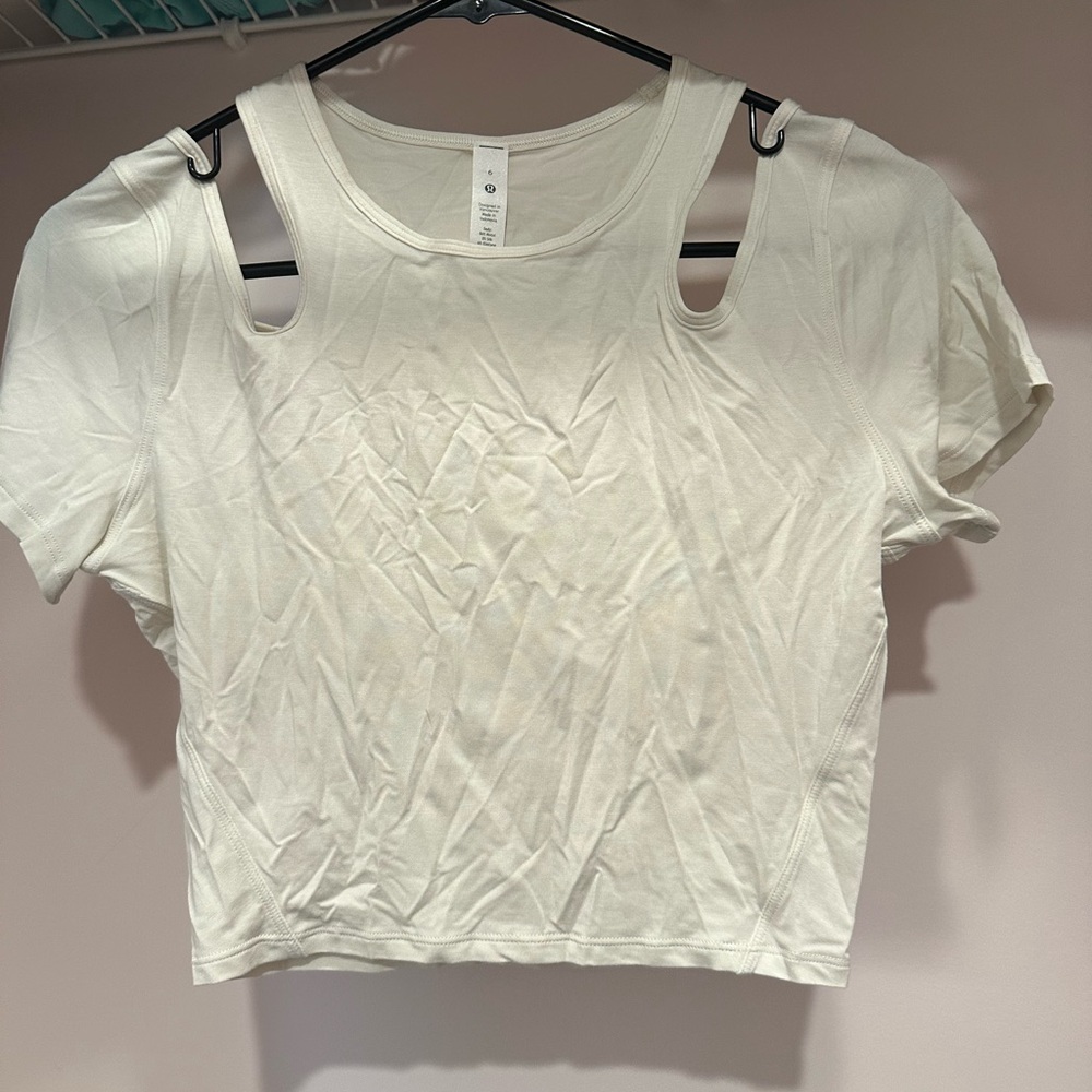 Lululemon white T-shirt with cut out shoulders